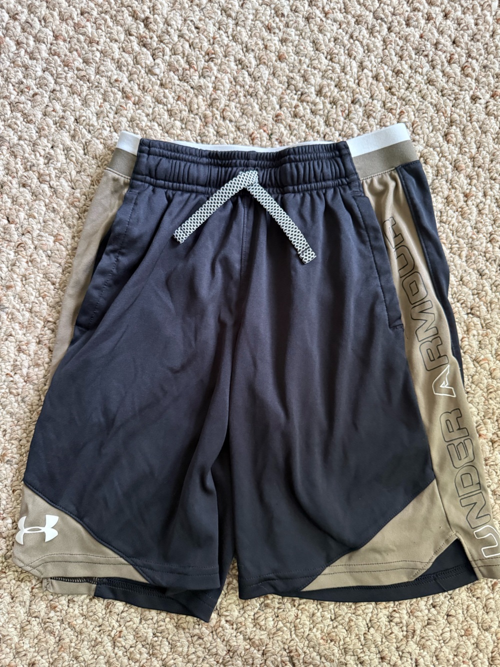 Youth Under Armour Black Shorts with Olive Accent Panels